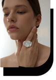 18k Gold Plated Exquisite White Enamel Flower Fashion Chic Adjustable Stainless Steel Ring