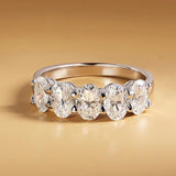 Stunning Real D Color 5 Stones 2.5 Carat 4*6mm Oval Full Moissanite Diamonds Eternity Rings For Women - Fine Jewellery