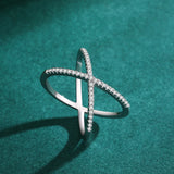 Charming 925 Silver Luxury Dazzling AAAA Lab Created Diamond Cross Line Ring