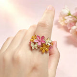 Charming Dainty Colourful Enamel Flower Women Two Tone Ring