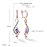 14K Gold Filled Purple AAA Zircon Crystals Unique Birdie Design Trendy Dangle Earrings