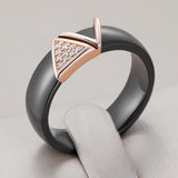 14 Karat Rolled Gold Black Ceramics Shiny Natural AAA Zircon Diamonds Rings For Women