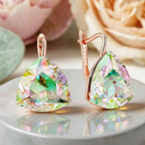 14K Filled Gold Big Light Green Gradient Triangular AAA Zircon Crystals Drop Earrings