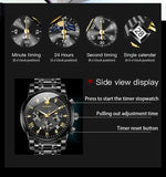Casual Luxury Original Waterproof Calendar Stainless Steel Multifunction Quartz Fashion Trendy Top Brand Watches