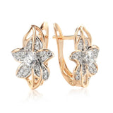 Stunning Vintage Style Rolled 14K Rose Gold Flower AAA Zircon Diamonds Luxury Earrings, Quality Bride Jewellery