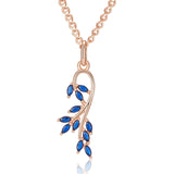 Luxury Rolled 14K Rose Gold AAA Zircon Crystals Luxury Blue Leaf Shape Pendant And Necklace For Women