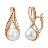 14 Karat Rolled Gold Vintage Elegant Pearl Drop Earrings For Women Bride Wedding Jewellery