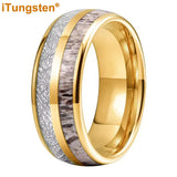 Polished Bevel Edges Deer Antler, Meteorolite Inlay 6/8mm Tungsten Carbide Rings