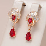 14 Karat Rolled Gold Luxury Red AAA Zircon Diamonds Dangle Retro Drop Shape Earrings