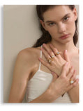 18K Gold Plated Stainless Steel Stylish Unique Design Pearls Geometric Adjustable Ring