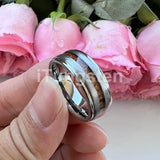 Different Wods Inlay Stepped Unique Brushed Finish Tungsten Wedding Rings