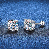 Fantastic D Colour 4 Prong Moissanite Diamonds Screw Stud Earrings - Sterling Silver Earrings Fine Jewellery - The Jewellery Supermarket