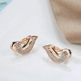 European Luxury Double Twist Zircon Earrings for Women 585 Gold Hollow Zircon Piercing Jewelry Wedding Lady's Unusual Jewelry