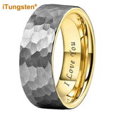 I Love You Stamped 6mm 8mm Tungsten Hammer Ring for Men Women  Comfort Fit