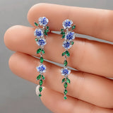 Vintage Hadmade Enamel Blue Trumpet Flower Dangle Earrings
