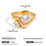 18K Gold Plated Stainless Steel Geometric Fashion Ring With Zircon Crystals Charm Jewellery