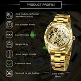 New Square Gold Skeleton Automatic Engraved Movement Luxury Stainless Steel Mechanical Watches - The Jewellery Supermarket