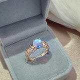 Hot Trend Moonstone Rolled 14K Rose Gold Hollow Flower Ethnic Rings For Women Vintage Daily Fine Jewellery