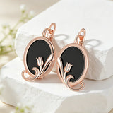14 Karat Gold Filled Big Oval Black Zircon Drop Fashion  Fine Ethnic Earrings