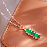 14K Rolled Rose Gold AAA Zircon White, Green Crystals Square Rectangular Necklace - Vintage Design Jewellery