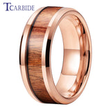New Koa Wood Inlay Beveled Polished 6mm 8mm Tungsten Ring for Men Women