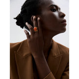 18K Gold Plated Red Black Green Stone Stainless Steel Open Adjustable Popular Fashion Ring