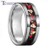Pipe Cut Polished Finish Groove Inlay Silver Colour Men Women Tungsten Wedding Rings