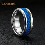 Blue Opal Gold Foil Inlay Domed Polished 6/8mm Tungsten Men Women Wedding Rings