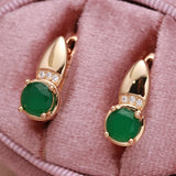 14K Filled Gold Emerald Round Cut AAA Zircon Crystals Inlay Hoop Earrings for Women