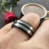 New Arrival Matte Finish Beveled Grooved 8mm Two-Tone Tungsten Carbide Comfortable Fit Wedding Rings - The Jewellery Supermarket