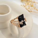 14 Karat Gold Filled Black Square AAA Zircon Crystal High Quality Daily Jewellery Rings