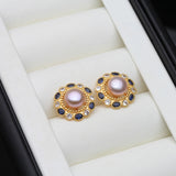 Floral Cluster Real Multicolour Pearls AAA Zircons Silver Stud Gold Colour Earrings