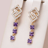 14 Karat Gold Filled Purple AAA Lab Created Amethyst Zircon Long Drop Earrings