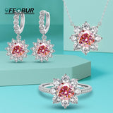 Lovely Total 4Ct Red Sunflower Moissanite Diamonds Necklace Ring Earrings Jewellery Set for Women for All occasions - The Jewellery Supermarket