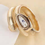 Awesome High-quality Luxury Snake Watch with Stainless Steel Bracelet Fashion Gold Ladies Waterproof Watches