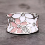 New Aesthetic Luxury Cubic Zirconia Enamel Flower Ring for Women