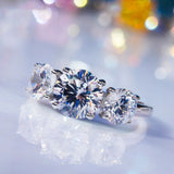 925 Sterling Silver 3 Stone  2CT 4CT D Color Moissanite Engagement Promise Ring