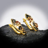 Exquisite Geometric AAA Zircon Diamonds Hollow Flower Handmade Enamel Earrings