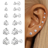 Sterling Silver Six Claws Sparkling Moissanite Diamonds Flat Back Stud Earrings