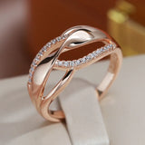 14K Rolled Gold Fashion Twist Double AAA Zircon Diamonds Trendy Rings Fine Jewellery