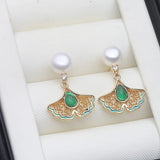 Classic Butterfly Multicolour Real Pearl Green Zircon Silver Stud Drop Earrings