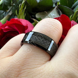 Carbon Fiber Inlay Beveled Polished Classic 8MM Men Women Tungsten Carbide Rings