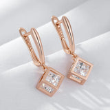 14 Karat Gold Filled AAA Lab Created Zircon Diamonds Hollow Square Dangle Earrings