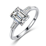 3 Stone 2 - 4CT Emerald Cut VVS1 D Colour Moissanite Diamond Silver Engagement Ring