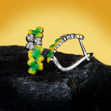 Classic Green Handmade Enamel Clover Flower 925 Silver Earrings