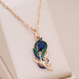 14K Rolled Gold Leaf Design Blue Black AAA Zircon Crystals Vintage Pendant Necklace
