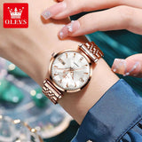 Elegant Luxury Zircon Diamond Rose Gold Colour Stainless Steel Waterproof Date Ladies Dress Wristwatches, Ideal Gift