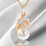 14K Rolled Gold Elegant White Pearl AAA Zircon Diamonds Unique Pendant And Necklace