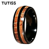Double Groove Inlay Whiskey Wood, Domed High Polished Tungsten Carbide Rings