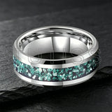 Green Crushed Crystal Inlay 6mm 8mm Gold Tungsten Carbide Rings for Men Women